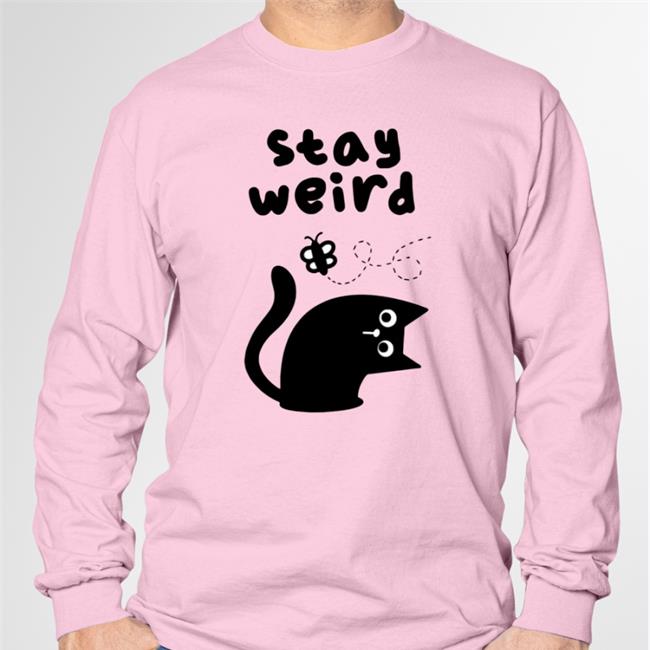 Qwertee Merch Stay Weird Cat Tee Shirt