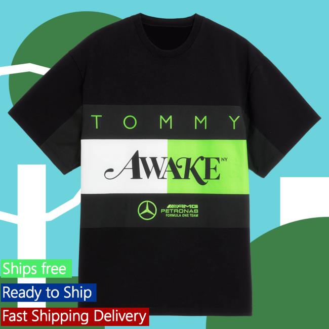 Official Mercedes Amg F1 Merch Tommy X Mercedes-Amg F1 X Awake Ny Flag Tee Black MercedesAmgF1 Apparel Clothing Store Shop