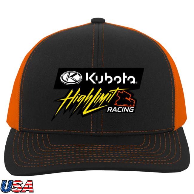 Official High Limit Racing Kubota High Limit ~ Full Front Logo ~ Trucker Snapback Hat - Black / Neon Orange