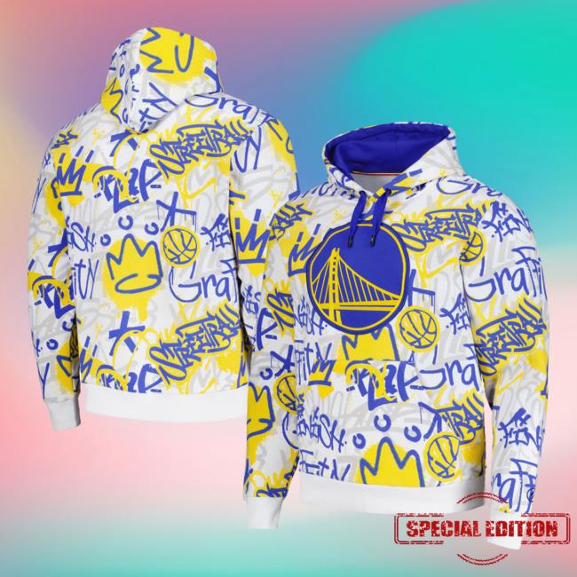 Official Lids Clothing Merch Store Shop Golden State Warriors Fisll Graffiti Pullover Hoodie 3D All Over Print