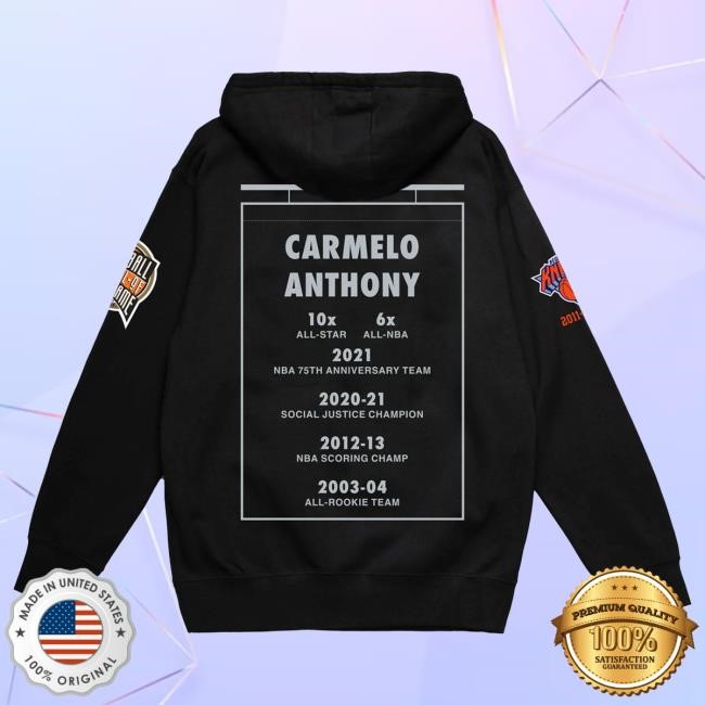 Official Madison Square Garden Merch New York Knicks Mitchell & Ness Knicks Carmelo Anthony Ultimate Player Popover Hoodie MSG Shop