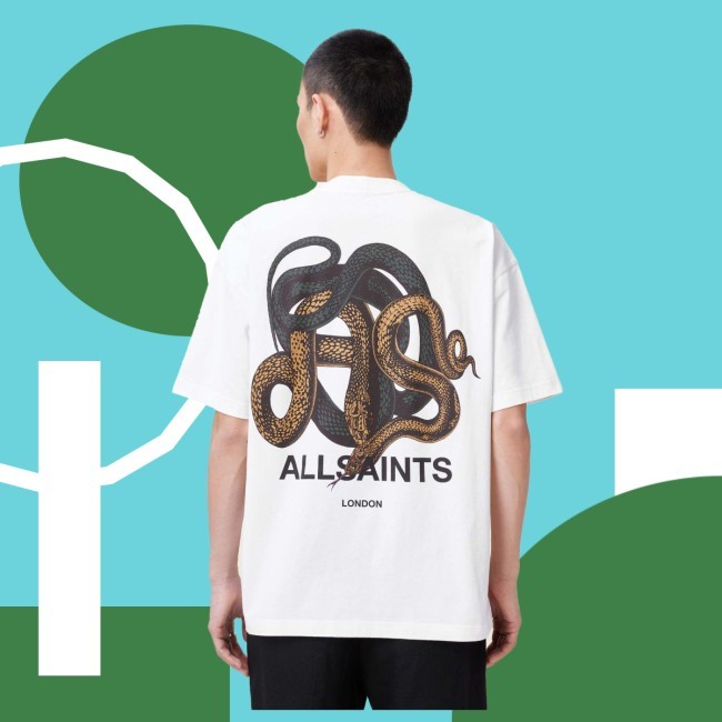 Allsaints Reticulate Oversized Graphic Snake Print T Shirt