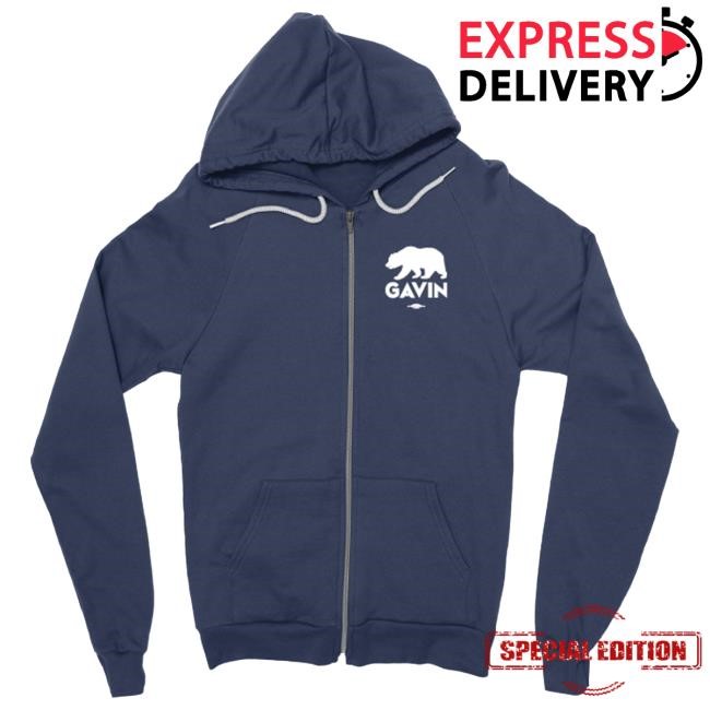 Official Gavin Newsom Merch Gavin Bear (Navy Zipper Hoodie) Popover Hoodie
