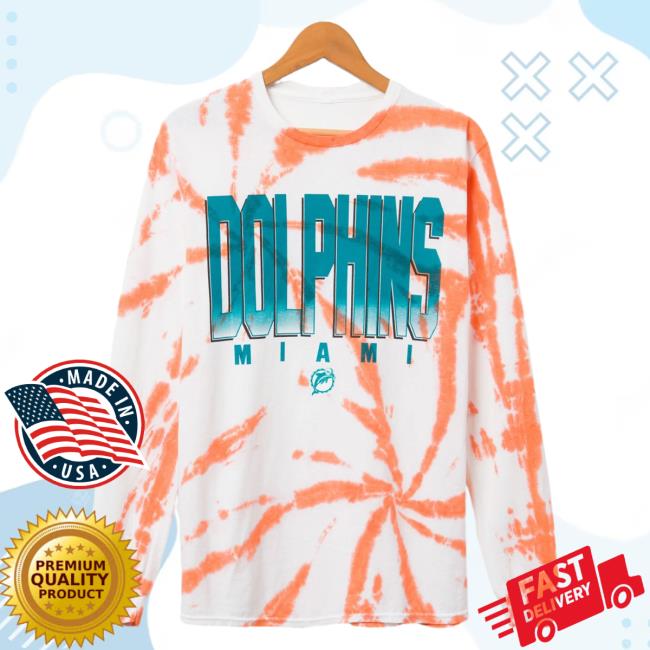 Official Junk Food Apparel Clothing Store Shop Junkfoodclothing Miami Dolphins Game Time Tie Dye Long Sleeve Shirt Orange Tie-Dye