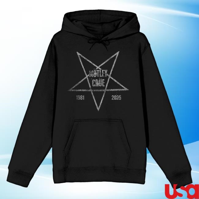 Official Motley Crue Merch Store Mötley Crüe Pentagram 2025 Black Popover Hoodie