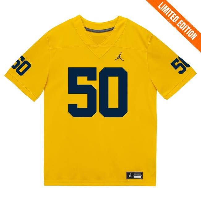 The M Den Michigan Wolverines #50 Luke Hamilton Student Athlete Maize Football Jersey Shirts