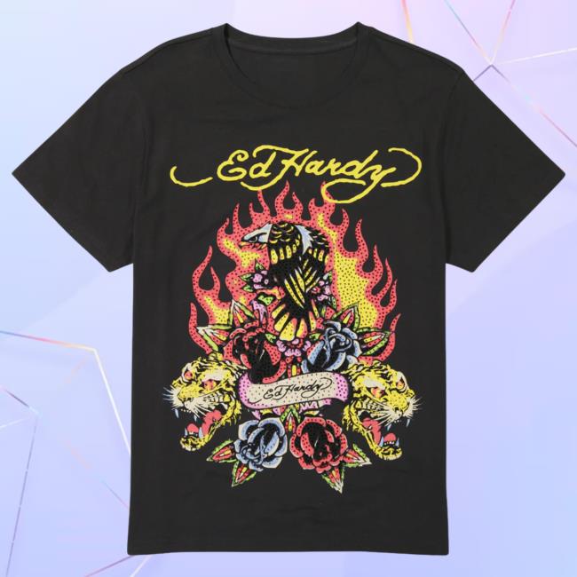 Official Ed Hardy Merch Store Rhinestone Fire Bird Shirt 2023 EdHardy Apparel Clothing Shop