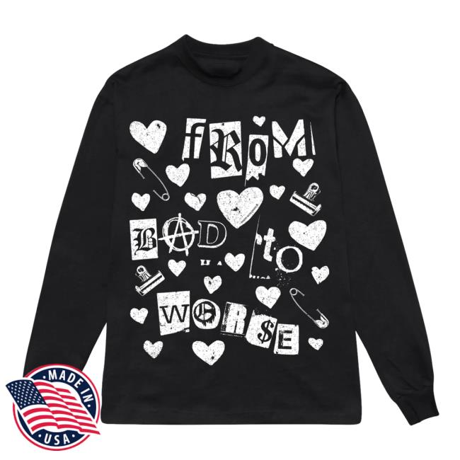 Official Misery Worldwide Misery Worldwide Bad To Worse Graphic Print Black Long Sleeve Tee Shirt