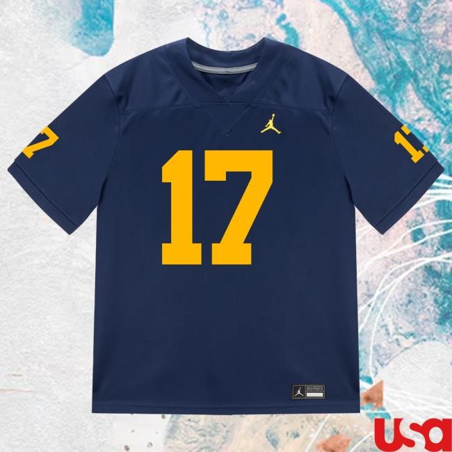 The M Den Michigan Wolverines #17 Marlin Klein Student Athlete Blue Football Jersey Top Shirt