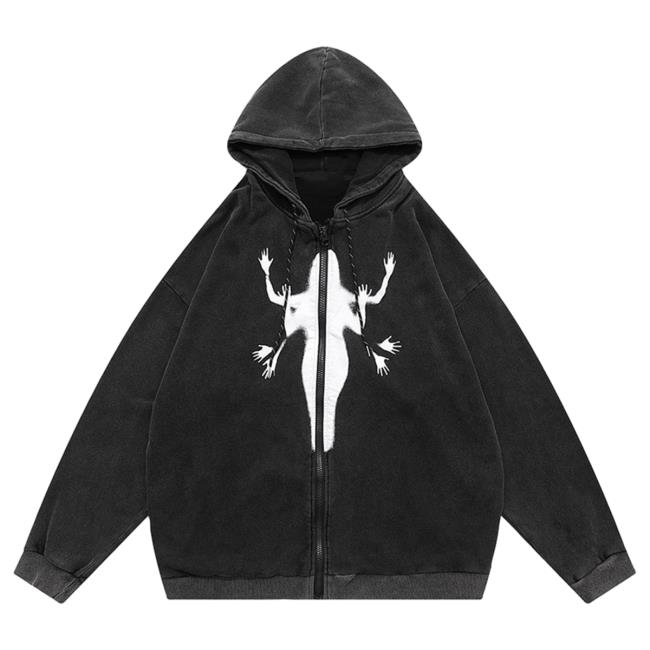 Lemandik Washed Zipper Sweaters Black Portrait Print