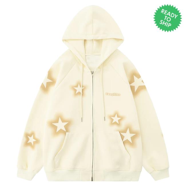 Official Lemandik Chic Zipper Sweatshirts Full Star Beige