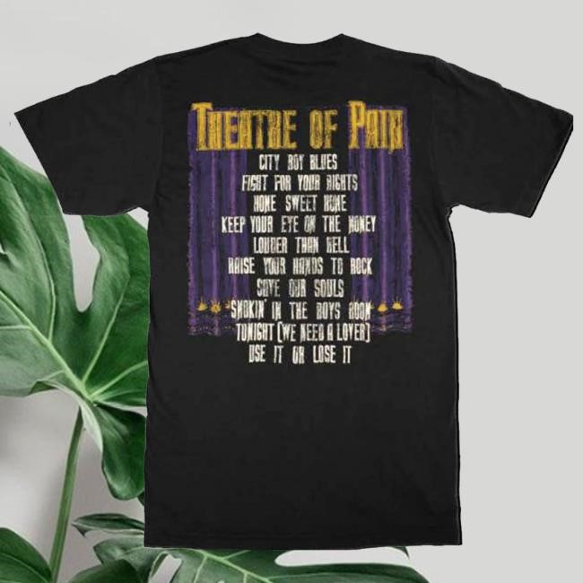 Official Mötley Crüe Merch Motley Crue Theatre of Pain Vintage Tracklist Hot Shirt