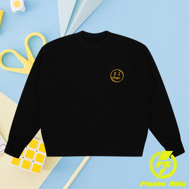 Official Drew House Merch Store Shop Sketch Mascot Waffle Pullover Sweatshirt Black DrewHouse Apparel Clothing