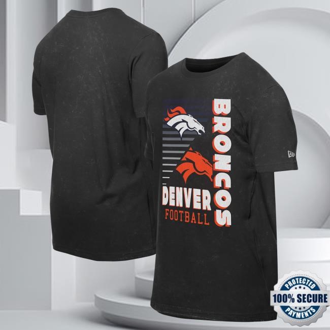Official Denver Broncos Merch Men's New Era Black Denver Broncos Enzyme Washed Oversized Top Shirt DenverBroncos