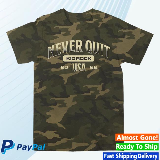 Official Kid Rock Clothing Shop Store Never Quit Camo Shirt 2023 KidRock Merch