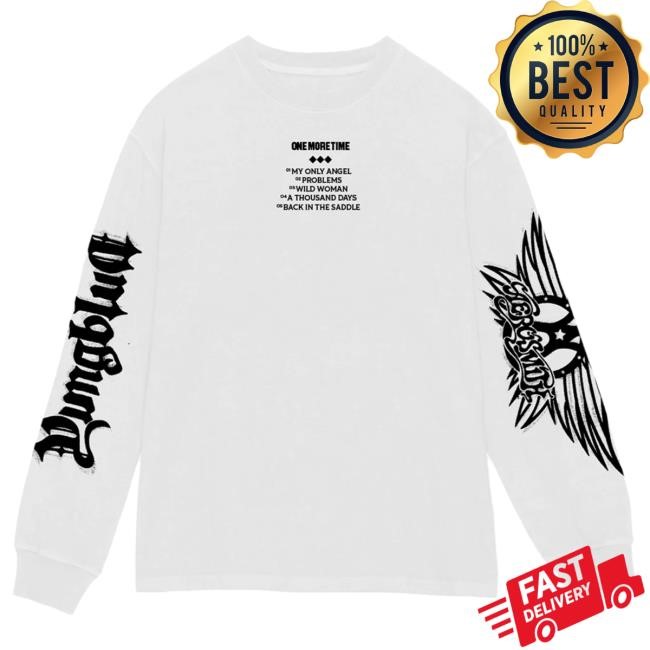 Official Aerosmith Shop Aerosmith & Yungblud - One More Time White Long Sleeve T-Shirts