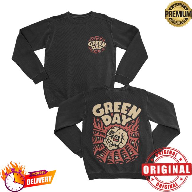 Official Green Day Apparel Clothing Merch Store Green Day Skull Spider Crewneck Sweatshirt GreenDay Shop