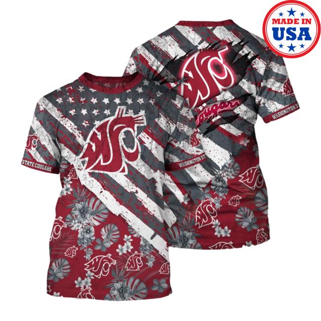 Official Banantees Washington State Cougars Tropical Flower Style And Flag All Over Printed 3D Shirt 2023