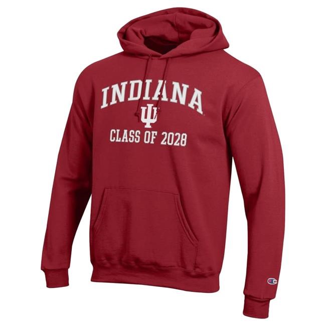 Official Shop Big Ten Store Mens Indiana Hoosiers Grey Champion Font Class of 2028 Powerblend Hoody