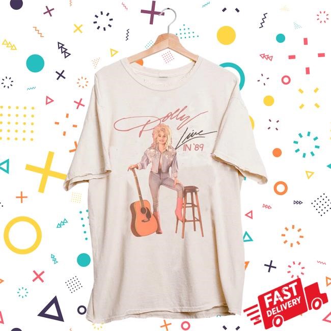 Official Dolly Parton Merch Store Shop Dolly Parton Live In '89 Off White Thrifted Distressed Shirt 2024 DollyParton
