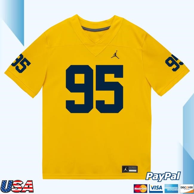 Michigan Wolverines #95 Trey Pierce Student Athlete Maize Football Jersey Hot Shirt The M Den Shop Official