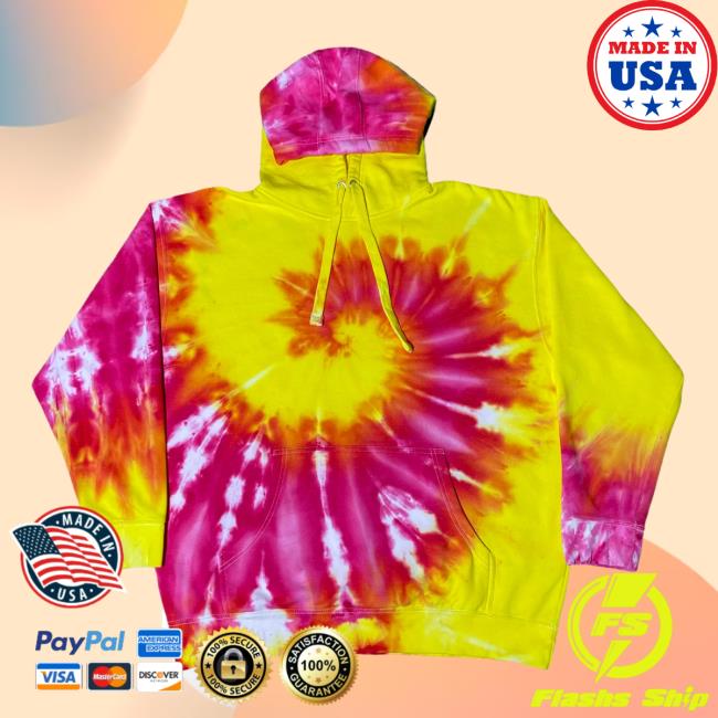 Official The Tie Dye Company Pink & Yellow Spiral Tie Dye Hooded Sweatshirt