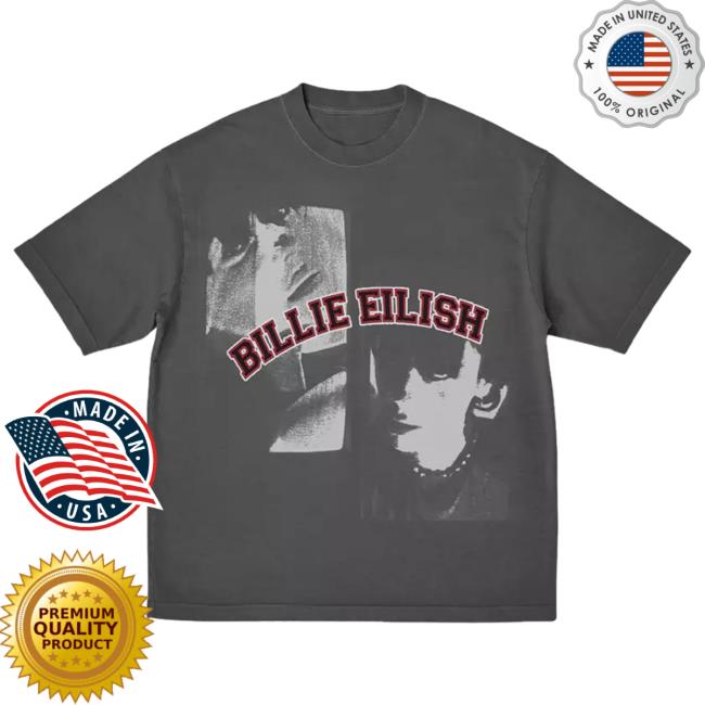 Official Billie Eilish Tours Merch Store Billie Eilish Double Portrait Grey Boyfriend Fit Girls Popover Shirt BillieEilish Apparel Clothing Shop Billieeilishtrs