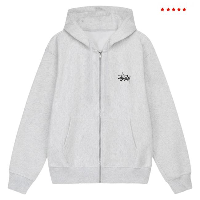 Official Stussy Clothing Store Shop Merch Basic Stüssy Zip Up Hoodie Ash Heather Apparel