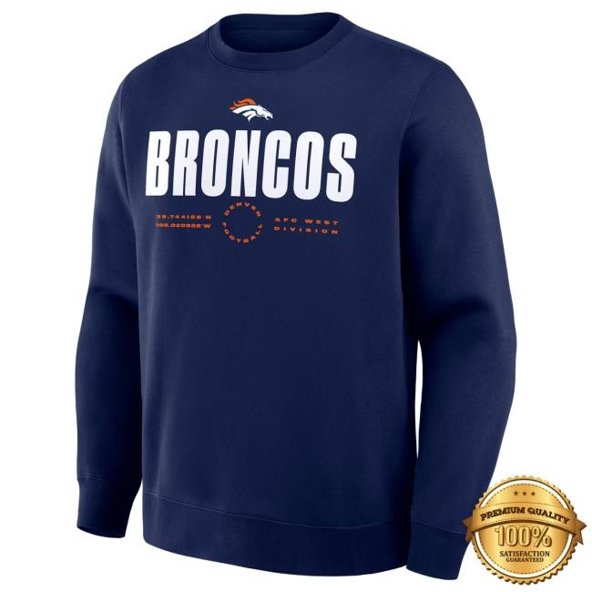 Official Denver Broncos Shop Men's Fanatics Navy Denver Broncos Direct Handoff Legacy Crew Neck DenverBroncos