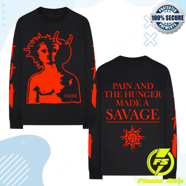 Official 21 Savage Merch Store Made A Savage L/S T Shirt 21 Savage Apparel Clothing Shop 21Savage