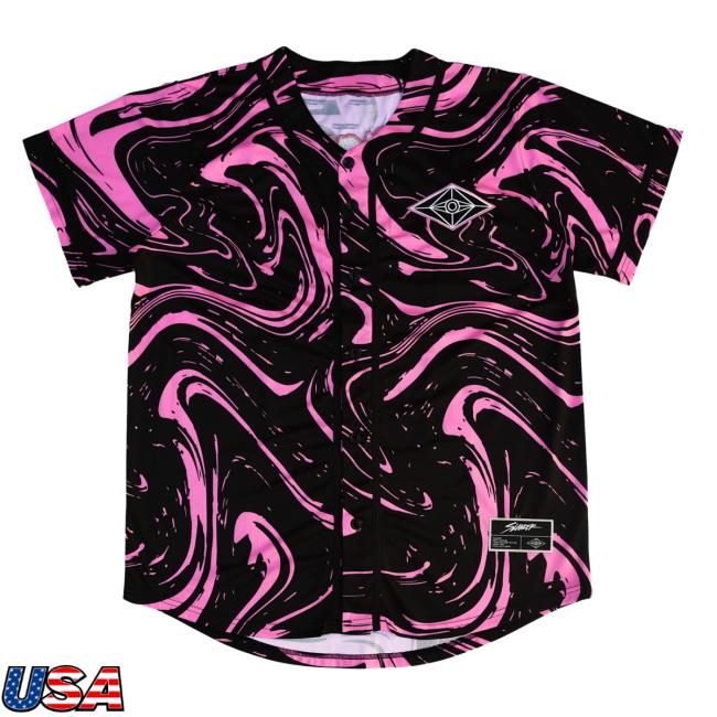 Official Slander Merch Store Spaceman Jersey Baseball Popover Shirt Pink/Black Marble