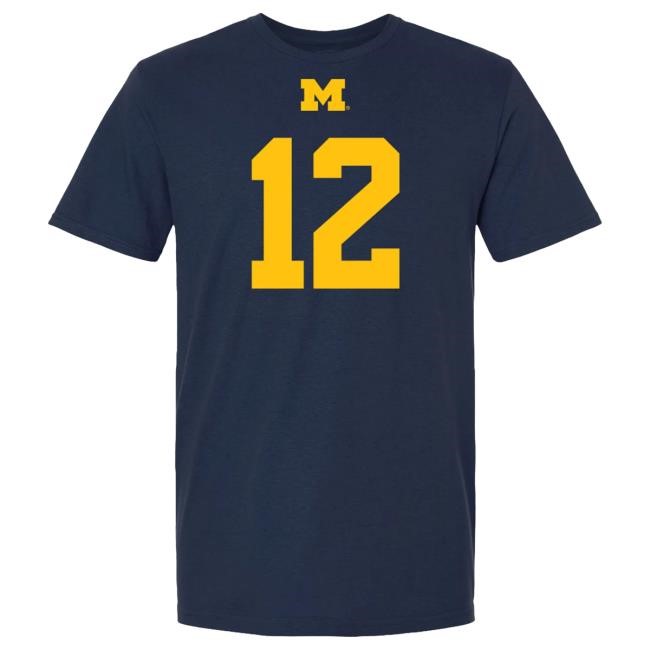 The M Den Michigan Wolverines #12 Jake Garcia Student Athlete Blue Football T Shirt