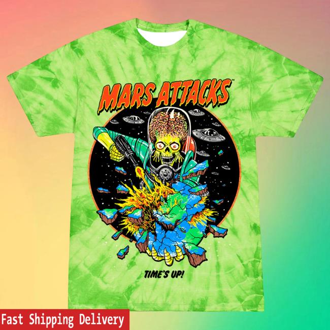 Official Cavity Colors Mars Attacks: Time's Up - T Shirt (Martian Green Tie-Dye)