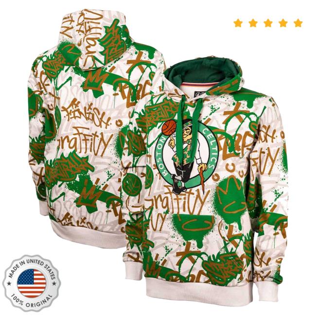 Official Lids Clothing Merch Store Shop Boston Celtics FISLL Graffiti Pullover Hoodie 3D All Over Print