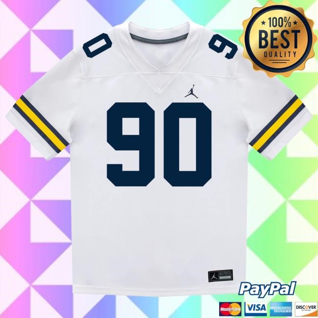 The M Den Michigan Wolverines #90 Hudson Hollenbeck Student Athlete White Football Jersey Hot Shirt