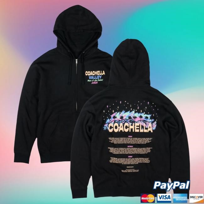 Coachella Merch Store Painted Skies Lineup Zip Hooded Sweatshirt