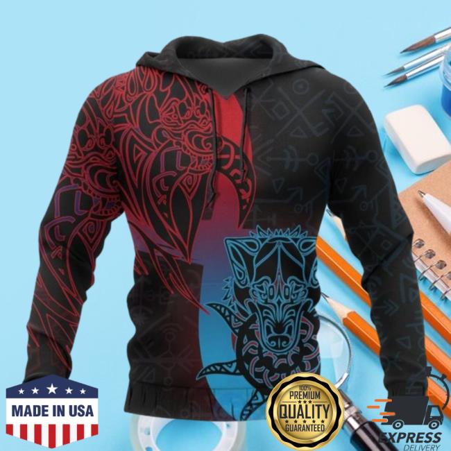 Banantees Vikings Fenrir Runes Tattoo All Over Printed 3D Hoodie