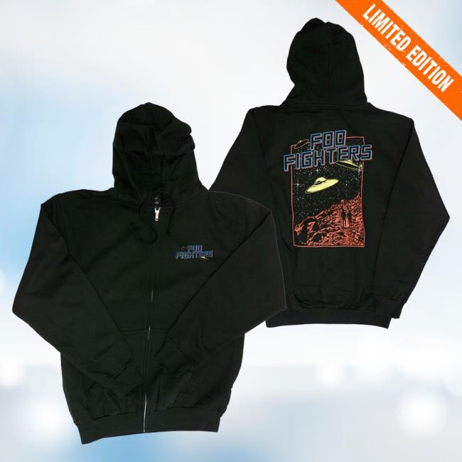 Official Merch Bar Foo Fighters UFO Zip Up Pull Over Hoodie FooFighters Merchbar