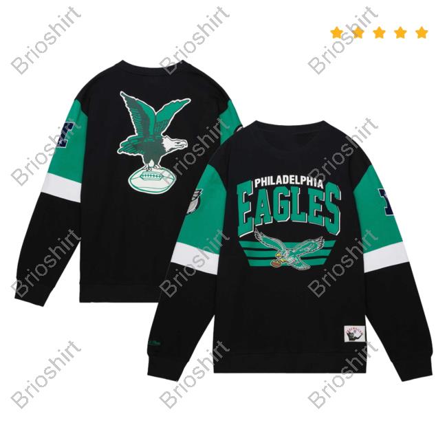 Official PhiladelphiaEagles Clothing Merch Store Shop Mitchell & Ness Black Philadelphia Eagles Gridiron Classics Allover 3.0 Sweater 3D All Over Print