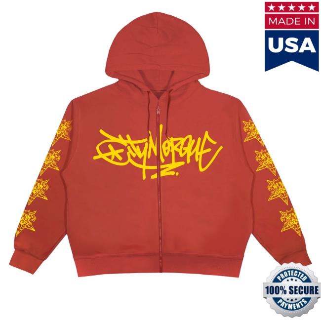 Official City Morgue Merch Graffiti Washed Red Zip Crewneck Sweatshirt