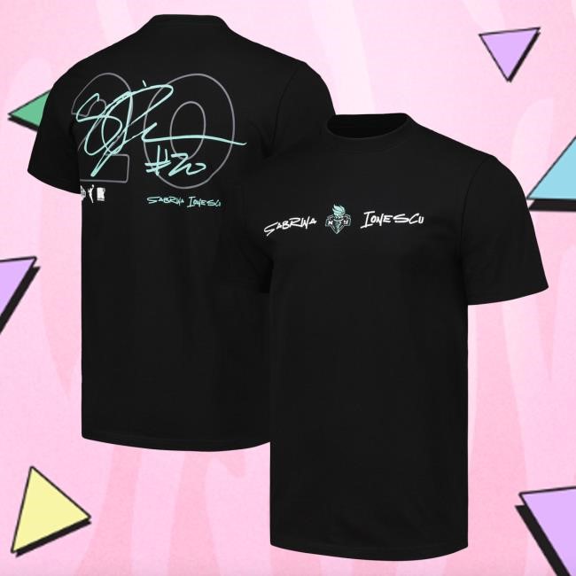 Official Ny Liberty Merch Store Unisex Round21 Sabrina Ionescu Black New York Liberty Player Signature Name & Number Shirts Ny Liberty Apparel Shop