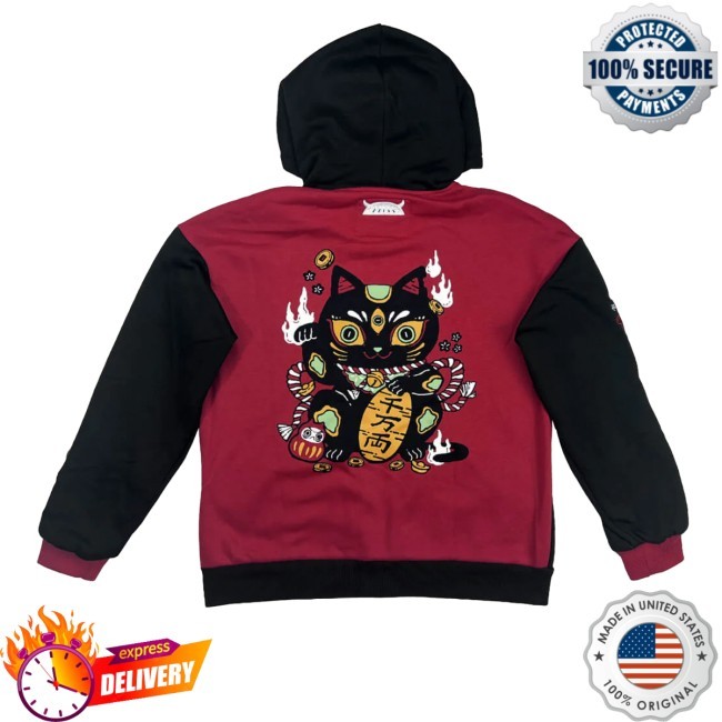 Official Lucky Cat Zip Up Hooded Sweatshirt - Kinwamonster