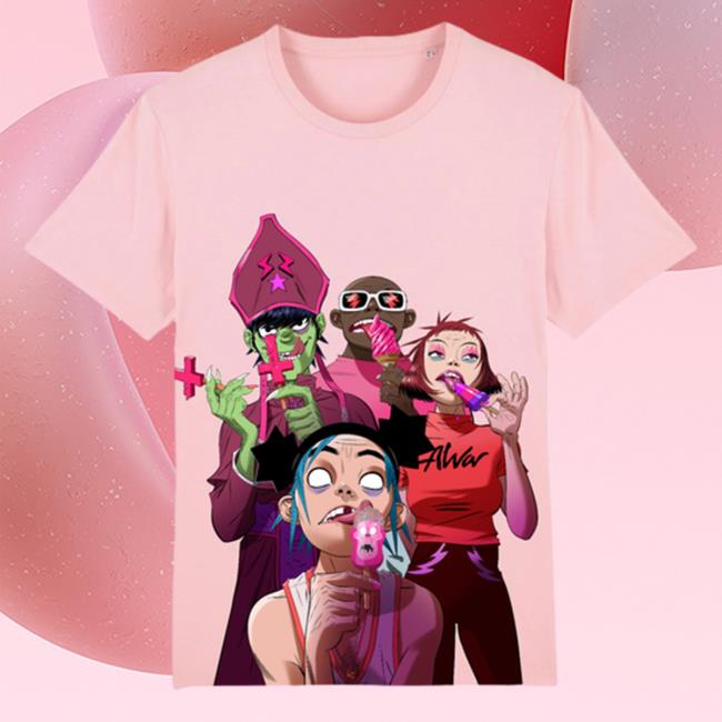 Gorillaz Merch Pink Lollies Tee Shirt
