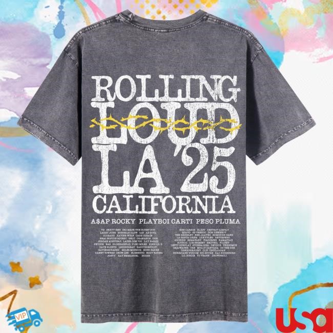 Rolling Loud RL LA 25 Photo Vintage Black Lineup Top Shirt Official Rolling Loud Merch Store