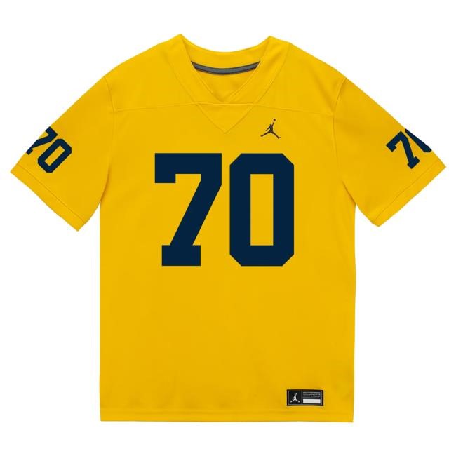 Michigan Wolverines #70 Brady Norton Student Athlete Maize Football Jersey Top Shirt The M Den Shop