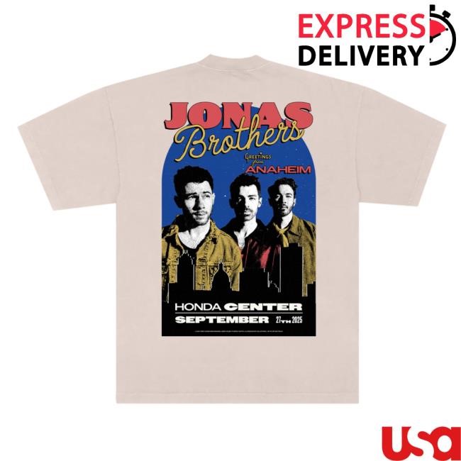 Official Jonas Brothers Merch Store Shop Greetings From Your Hometown - Anaheim, CA T Shirt JonasBrothers