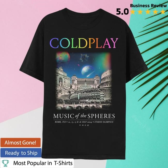 Official Coldplay Merch Store Rome July 2024 Music Of The Spheres Limited Edition Tour Tee Shirt Coldplay