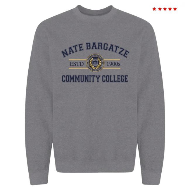 Official Nate Bargatze Merch Community College Grey Sweater