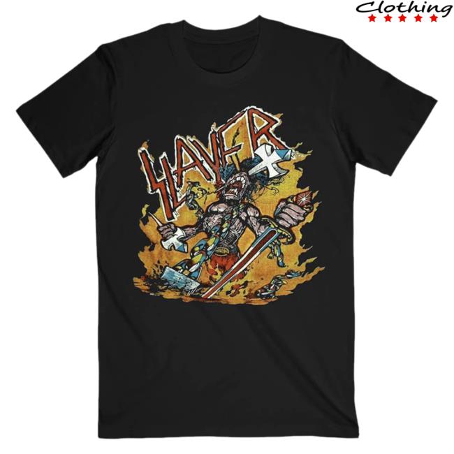 Slayer Clothing Store Shop Merch Cartoon Flames Shirt New