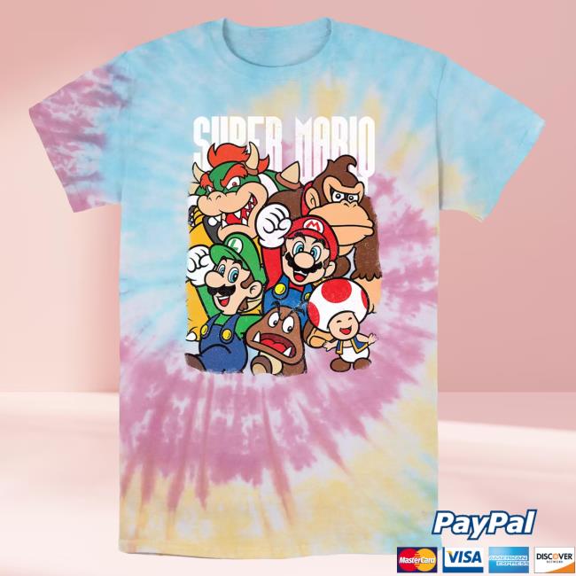 Official Kohls Apparel Clothing Store Shop Merch Licensed Character Nintendo Super Mario Bros Happy Group Tie Dye Graphic Shirt 2023